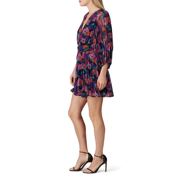 La Maison Talulah Sweet Talk Floral Print Pleated V-Neck Chiffon Mini Dress L - Picture 2 of 16